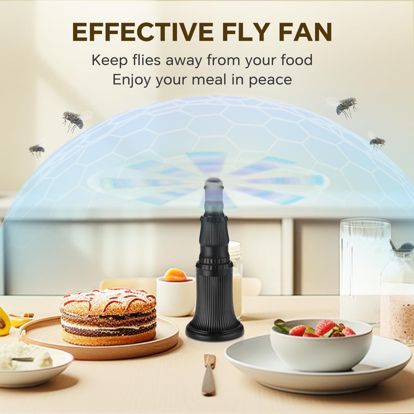 Fly Fans for Tables, Fly Fan Outdoor Indoor Keep Flies Away, Table Top Spinner with Holographic Blades, Flies Deterrent for Picnic, Restaurant, Party