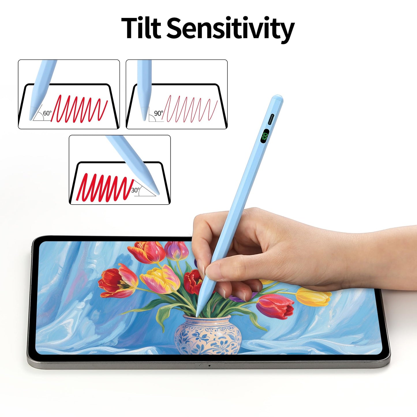 Pencil for Apple, Tilt Sensitivity Palm Rejection, Stylus Pen for iPad A16 11/10/9/8/7/6 Generation, iPad Pro 12.9"/13in/11-inch M4, iPad Air