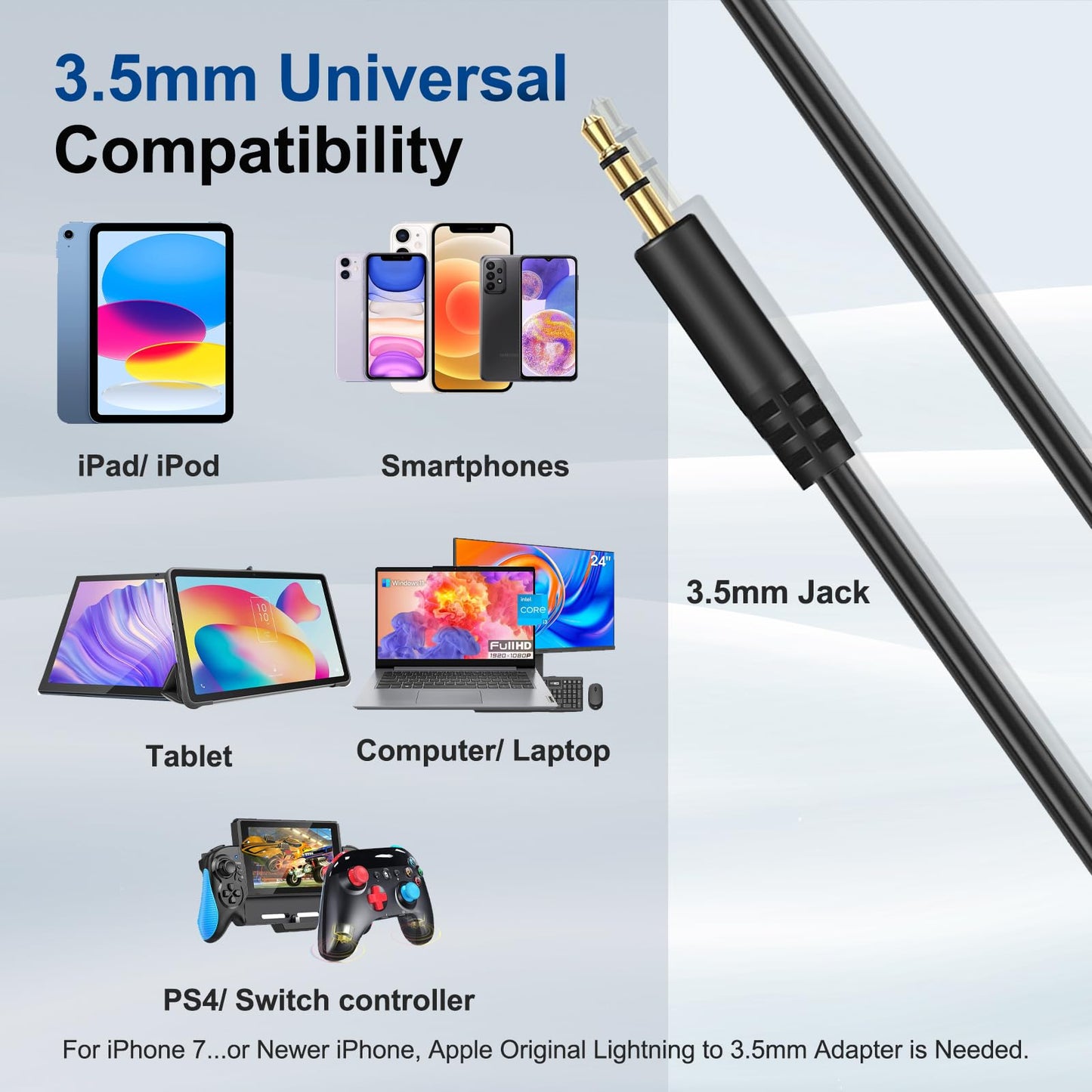 Replacement Audio Cable for Beats Headphones Wire 3.5mm to 3.5mm Aux Cord Compatible with Beats Solo2 Solo3 Studio3 Wireless HD Pro by Dr. Dre Sony…