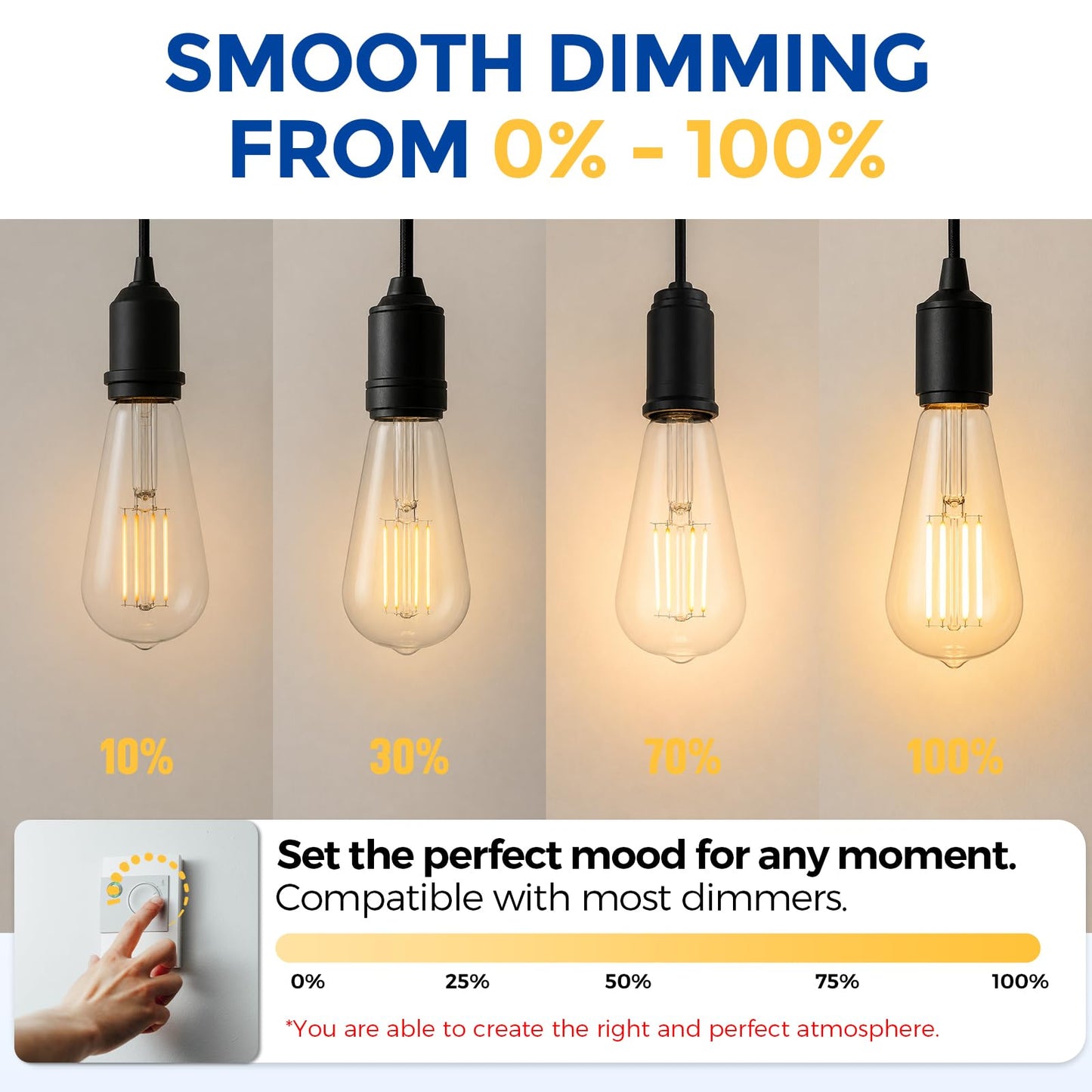 MASTERY MART 10 Pack Vintage Edison Bulbs, E26 Led Bulb 5.5W Equivalent to 60W, Dimmable, 2700K Soft White, High Brightness Antique ST19, Clear Glass