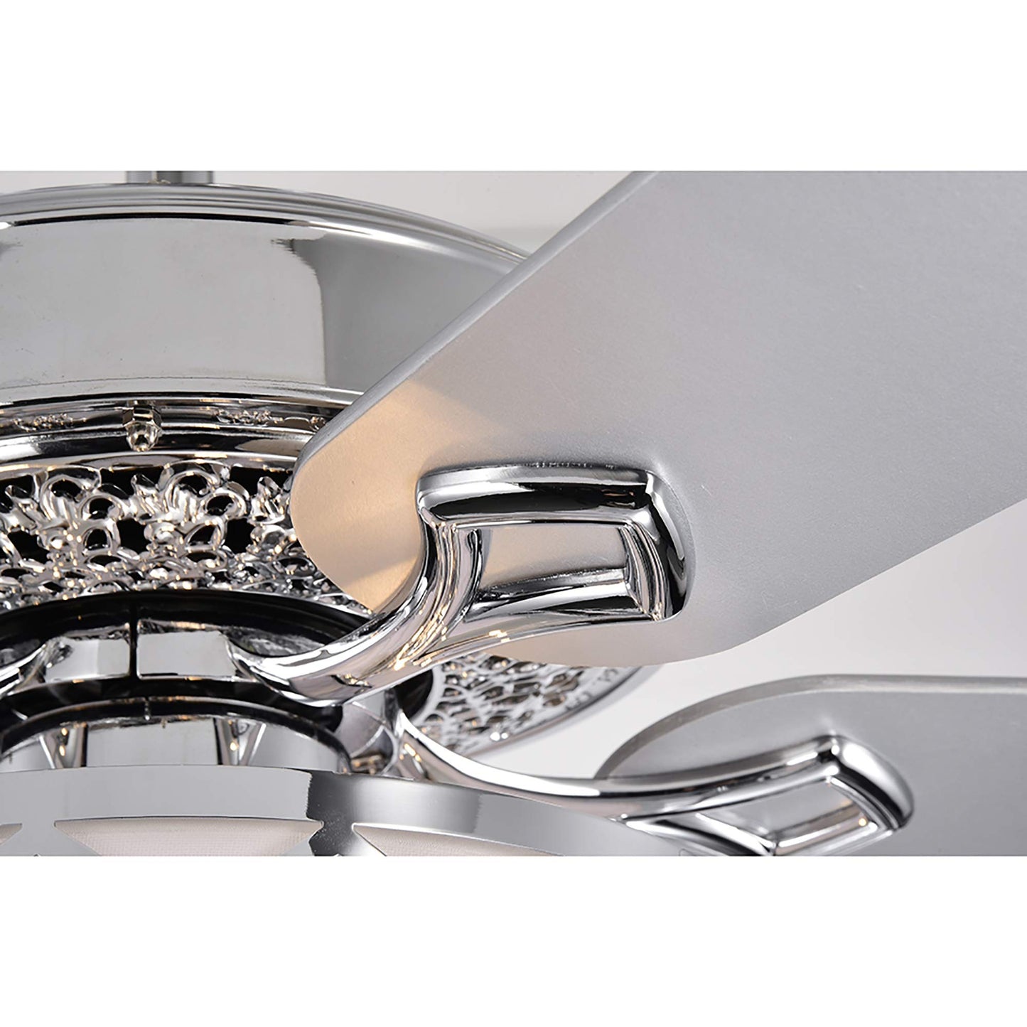 Warehouse of Tiffany Muzanne Chrome 52-Inch 5-Blade Geometric Pattern Metal/Plastic Lighted Ceiling Fan