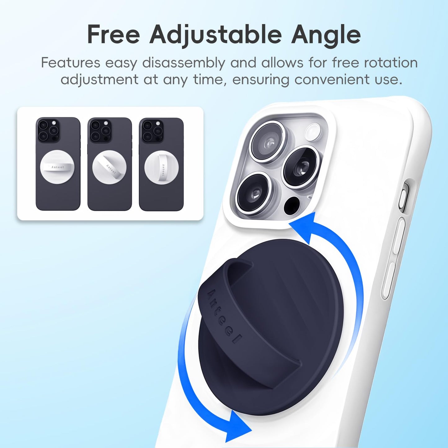 Anteel Magnetic Phone Grip, Liquid Silicone Comfy and Portable, Removable Finger Loop Ring Holder for iPhone, Compatible with Magsafe Magnetic Phone