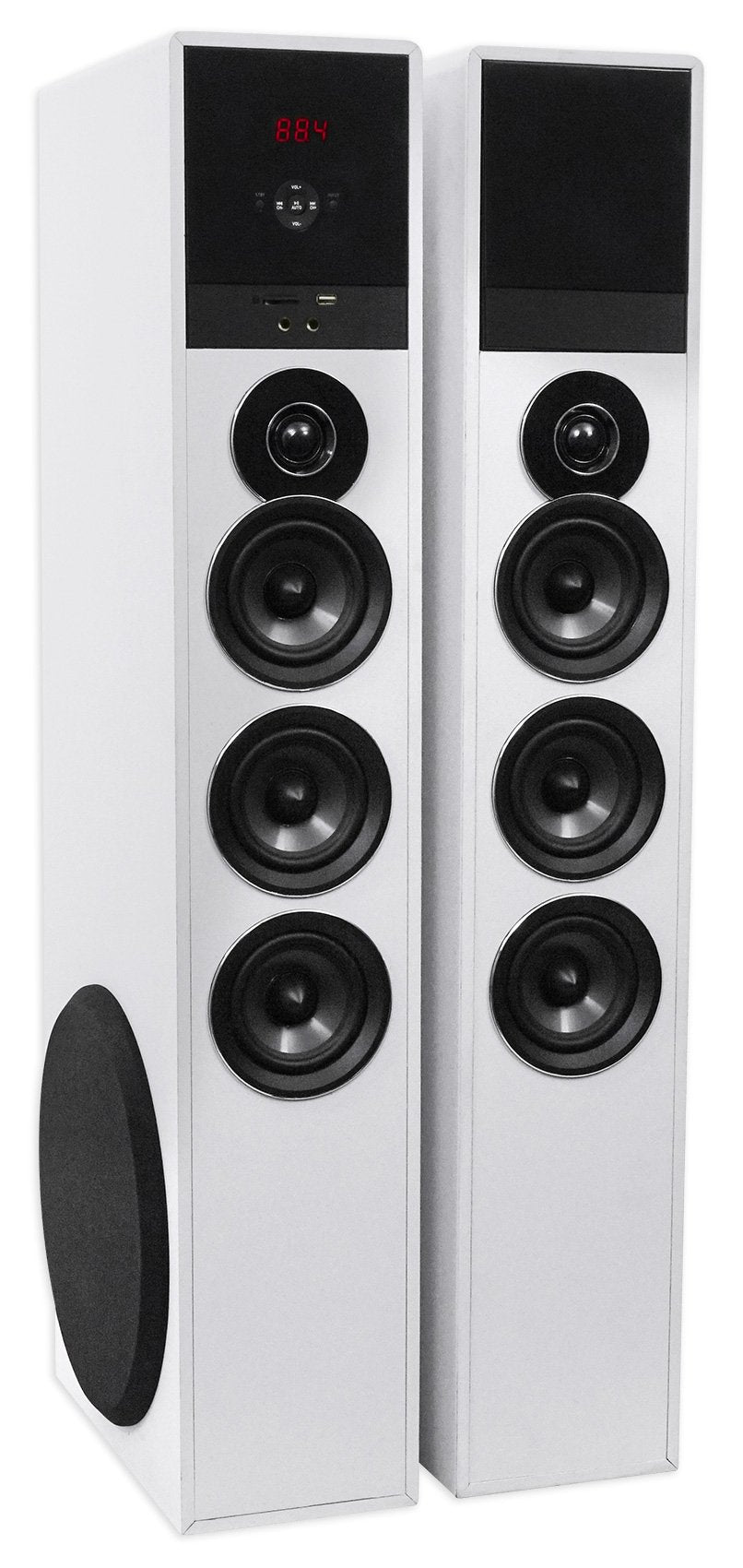 Rockville TM150W Powered Home Theater Tower Speaker System, White, 1000W, 10" Subwoofers, Bluetooth, USB/SD Playback, FM Radio, Remote Control