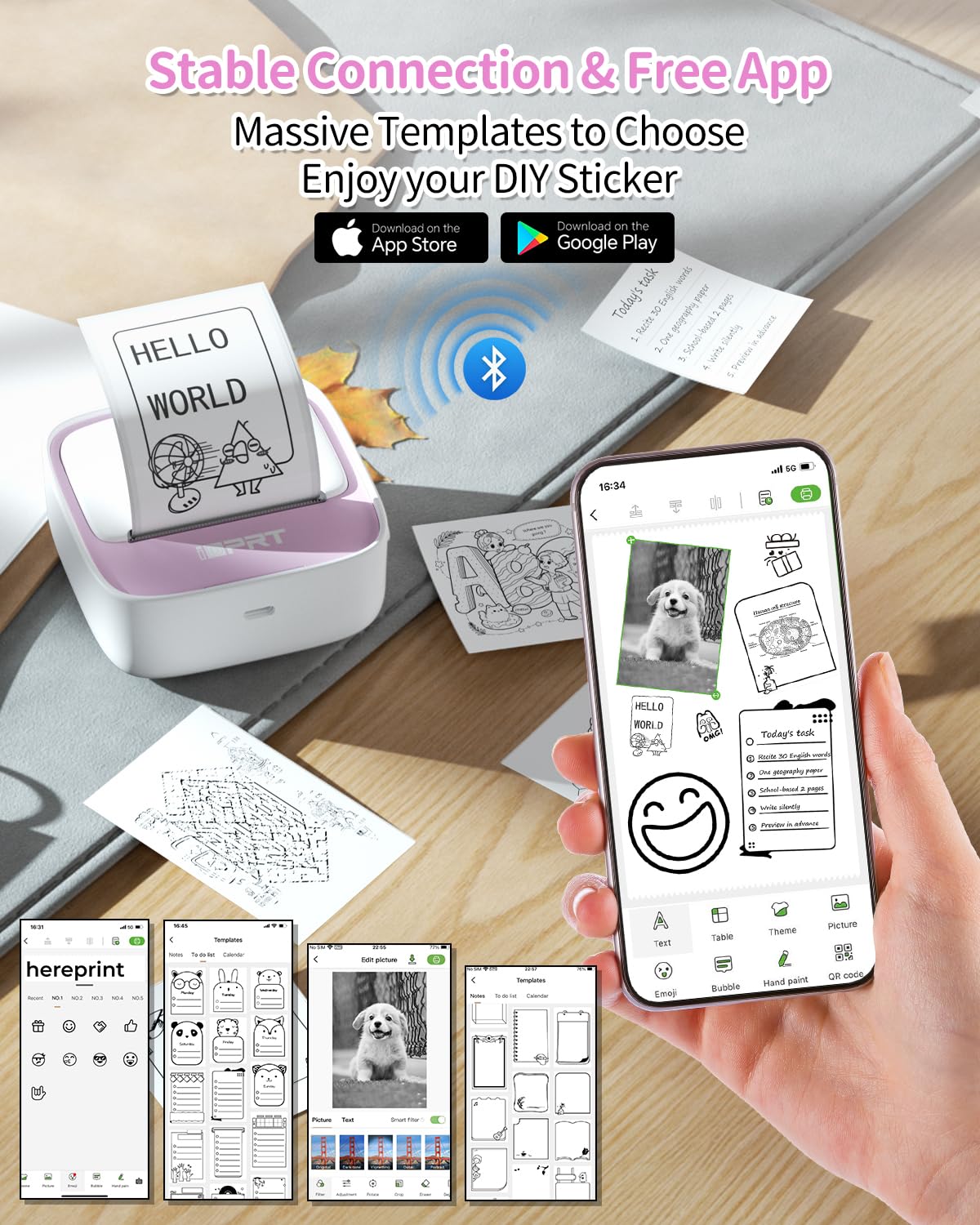iDPRT Sticker Maker, Portable Thermal Printer with 1 Roll Sticker Paper, Bluetooth Inkless Printer Mini Label Maker for Study, DIY, Notes, Mini Label