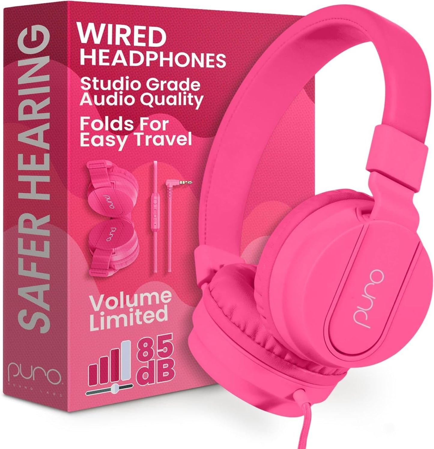 Puro Sound Labs - Kids Headphones, Volume-Limiting 85dB, PuroBasic, Pink