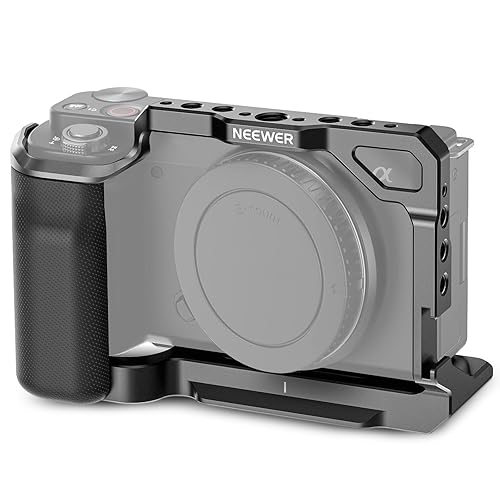 NEEWER ZV-E10 Camera Cage with Silicone Grip, 1/4" Threads, 3/8" ARRI Locating Holes, Arca Type QR Base, Protective Metal Video Rig Compatible