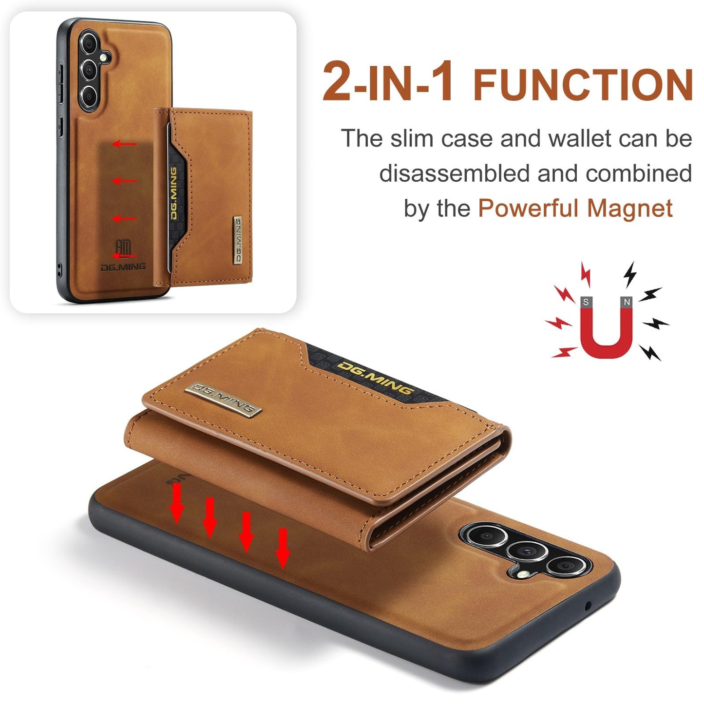 Oidealo Trifold Wallet Phone Case for Samsung Galaxy A55, 2 in 1 Magnetic Detachable, Retro PU Leather Shockproof 8-Slot Card Holder Kickstand (Brown)