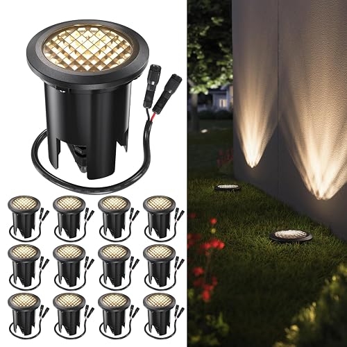 Sunco 12 Pack Low Voltage In-Ground LED Outdoor Lights, Landscape Well Lighting for Yard, Garden, Walkway, 3W, 200 LM, 3000K Warm White, IP67 Rated