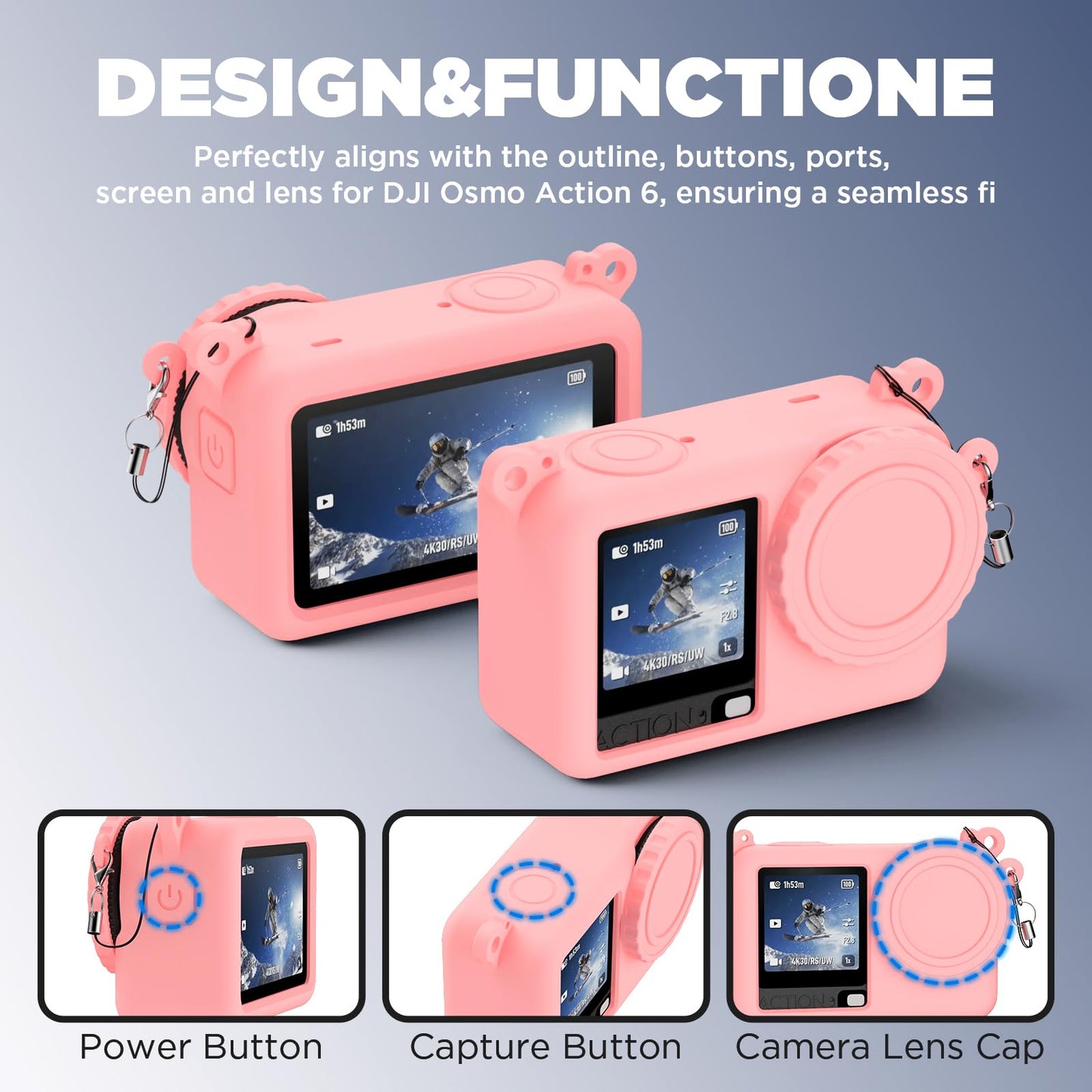 Wonkzon Case for DJI Osmo Action 6 with Lanyard, Soft Silicone Non-Slip Anti-Drop Wear-Proof and Washable Action Camera Protector Case Compatible