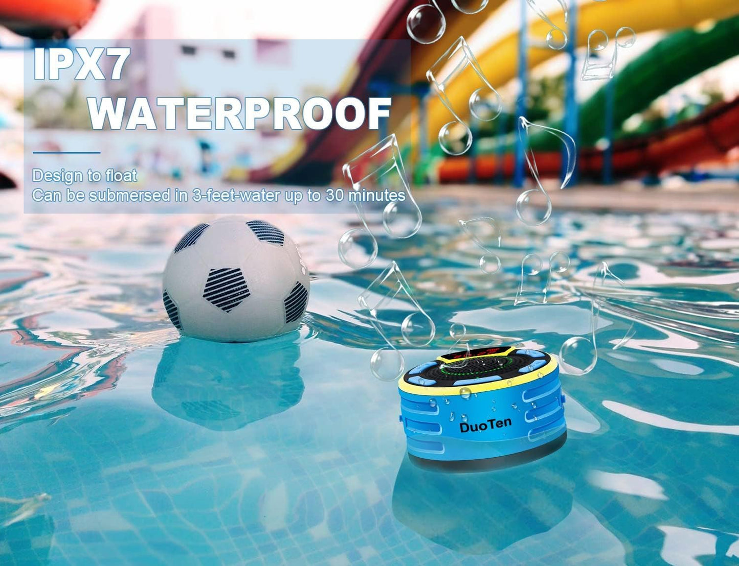 Bluetooth Speakers, DuoTen IPX7 Waterproof Wireless Portable Bluetooth Speakers w/LED Display, FM Radio, Suction Cup, Light Show, Loud Stereo Sound