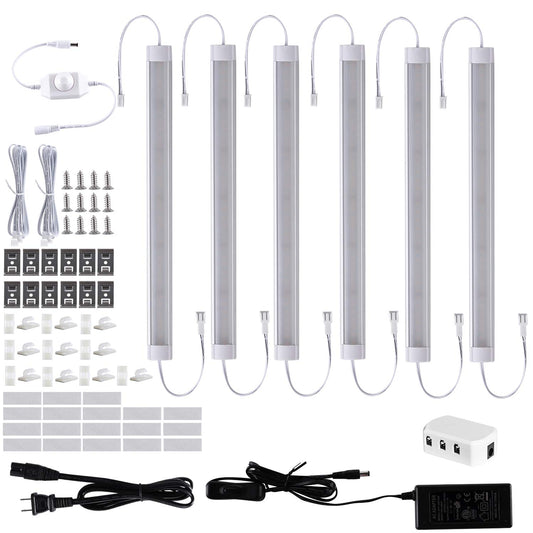 LABOREDUCER LED Under Cabinet Lighting Plug in Warm White 6 Pack,12inches Bar Dimmable Under Cabinet Lights, Under Counter Lights for Kitchen Ultra