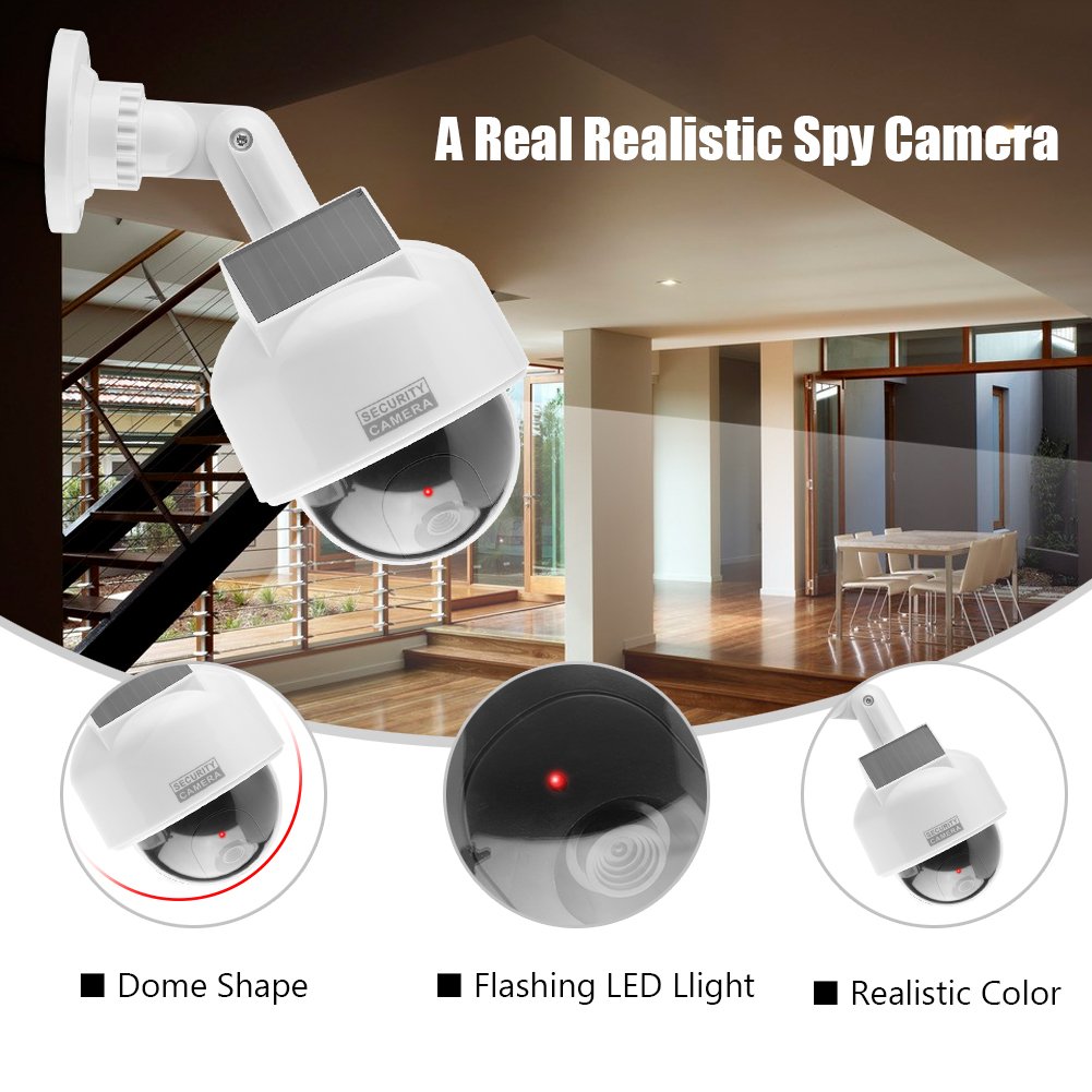 ASHATA Security Camera Dome Dummy Camera Indoor/Outdoor Realistic Solar Camera Flashing LED Light for Home/Warehouse/Shops