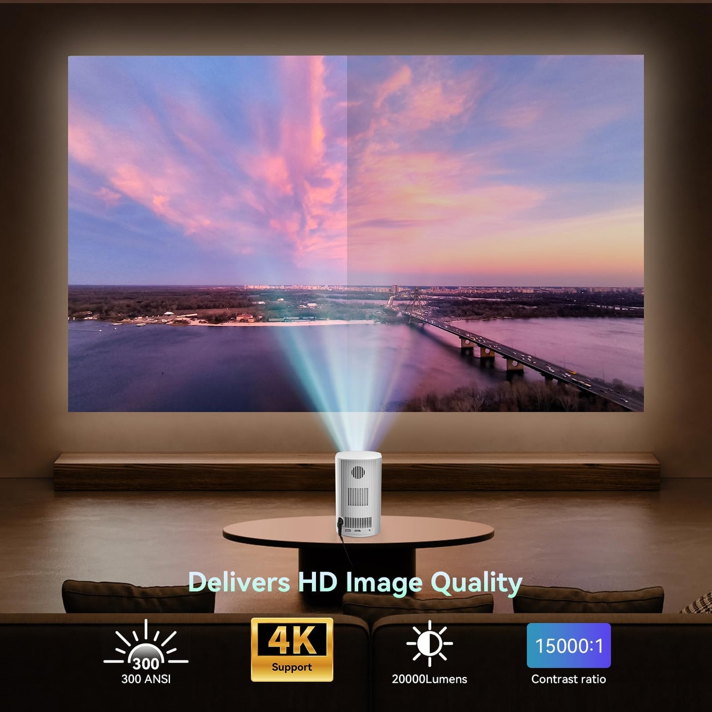 Mini Projector, 4K Smart Video Projector, 200 ANSI Lumen, WiFi6 & Bluetooth 5.4, Automatic Vertical Correction, 1920*1080P, 200'' Screen Home Cinema