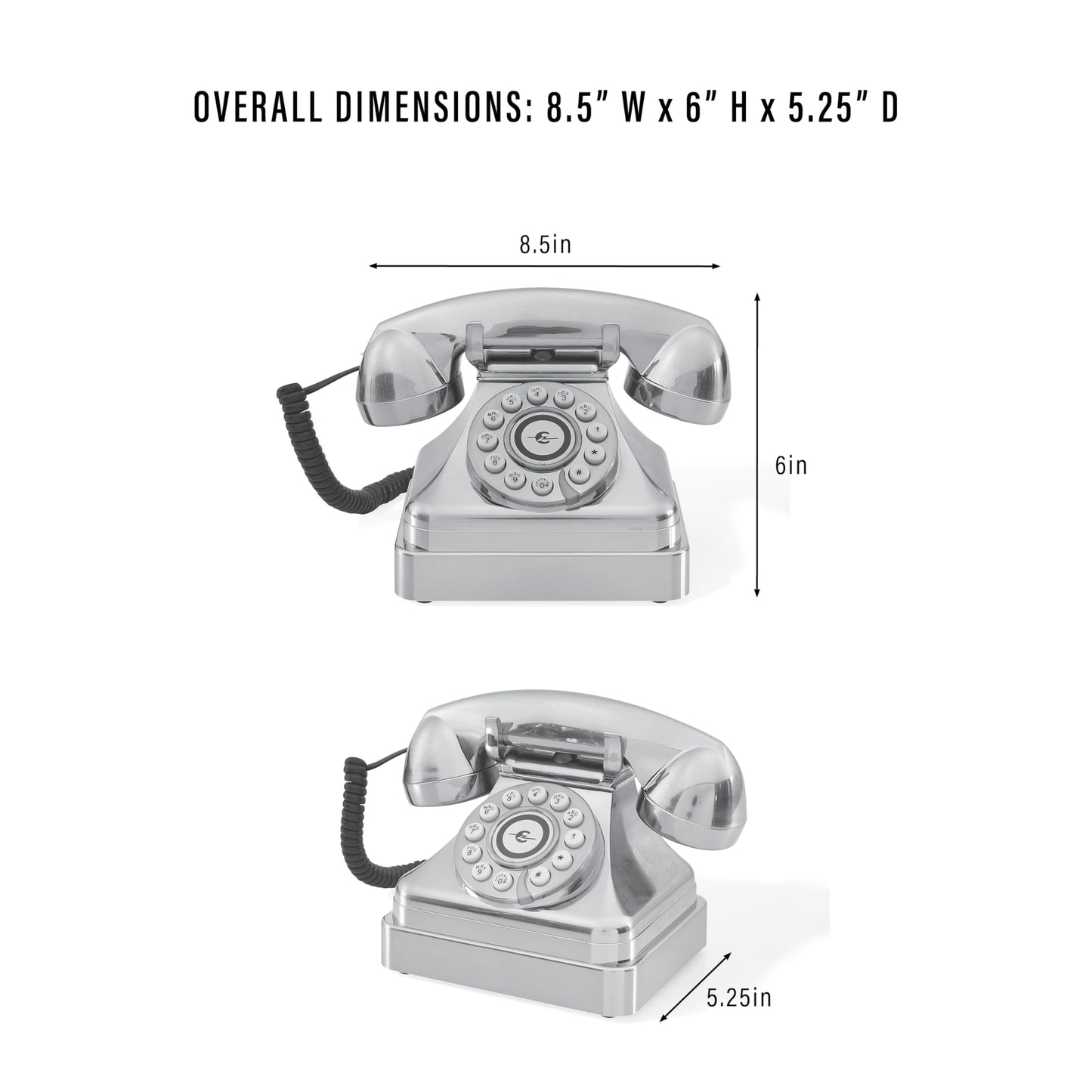 Crosley CR62-BC Kettle Classic Corded Desk Phone - Landline for Home with Retro Rotary Style, Brushed Chrome