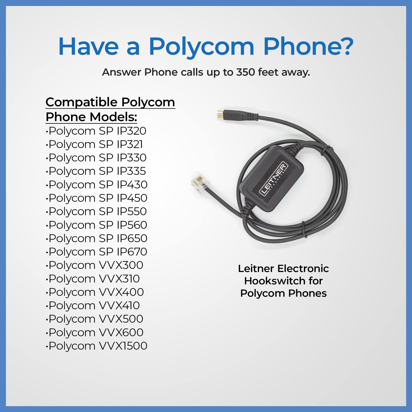 Leitner Electronic Hookswitch for Polycom Phones - Compatible with All Leitner Wireless Office Headsets