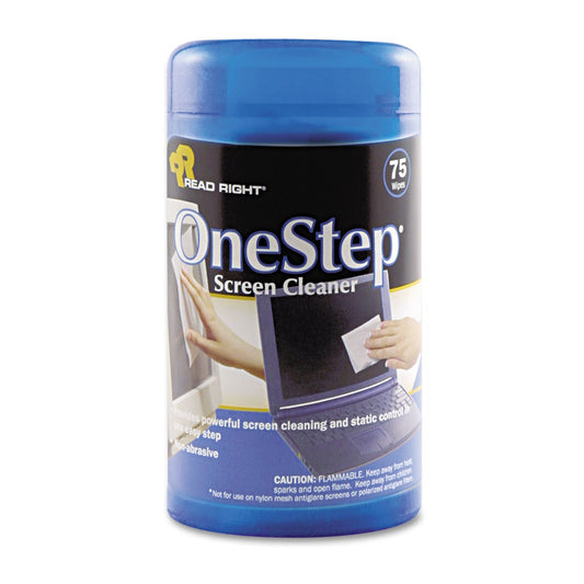 Read Right RR1409 OneStep CRT Screen Cleaner Wet Wipes Cloth 5 1/4 x 5 3/4 75/Tub