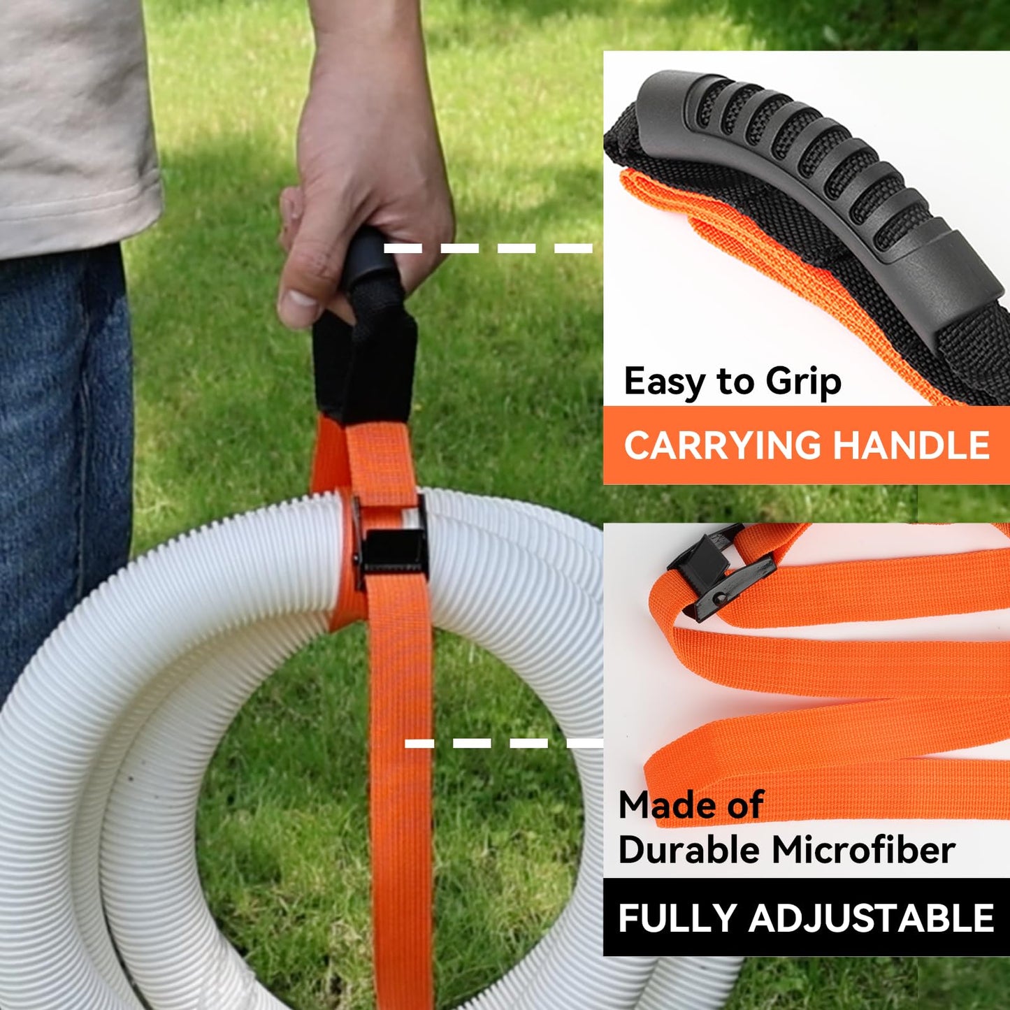 Heavy Duty Storage Straps with Handle and Easy Adjustable Steel Black Lock Slider Buckles,Extension Cord Strap for Cords Pool Hoses Ropes and Garden