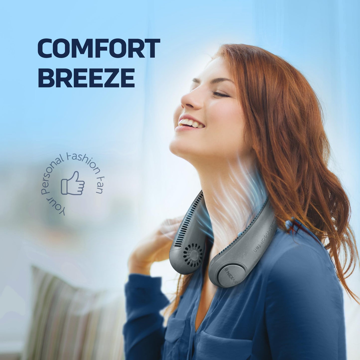 NEXAIR Portable Neck Fan Hands Free Cooling Lightweight Bladeless Neck Fan, 3 Speeds, 2400mAh Battery, 5H Runtime Black