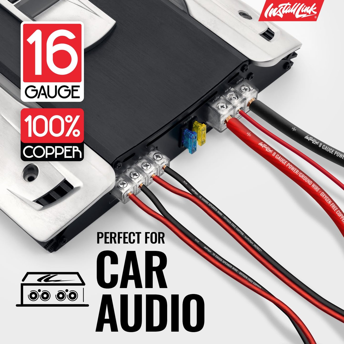 Install Link 16 AWG Gauge Speaker Wire (OFC) Cable Stereo, Car or Home Theater (100 Feet)