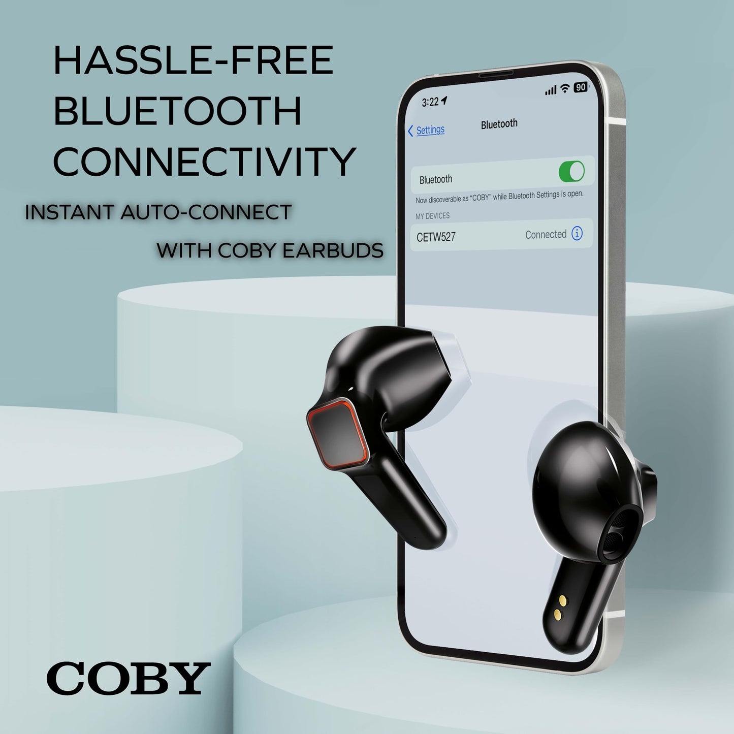 Coby Sweat-Resistant True Wireless Earbuds, Noise-Isolating Bluetooth Earbuds with Secure-Fit in-Ear Tips, Voice-Assistant Support, Built-in Mic…