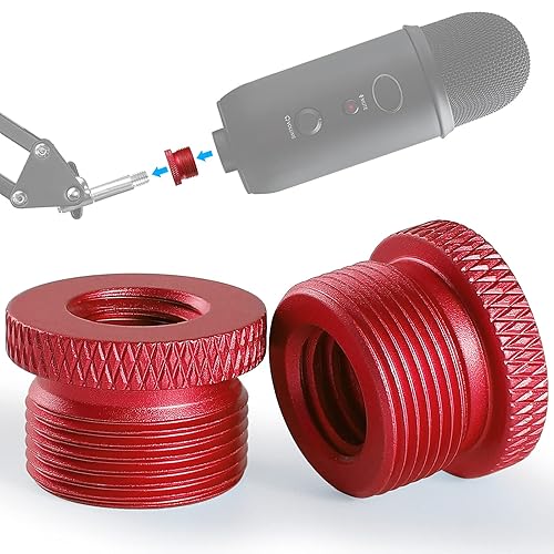 2 Pack Screw Thread Adapter, 5/8" Male to 3/8" Female Mic Screw for Blue Yeti/Blue Snowball/Blue Yeti X Microphone Stand Mount by Frgyee (Red)