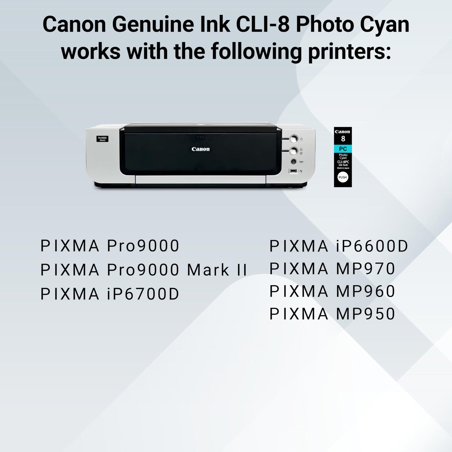 Canon CLI-8 Genuine Photo Cyan Ink Tank, Compatible with Pro9000, Pro9000 Mark II, iP6700D, iP6600D, MP970, MP960, and MP950 Printers
