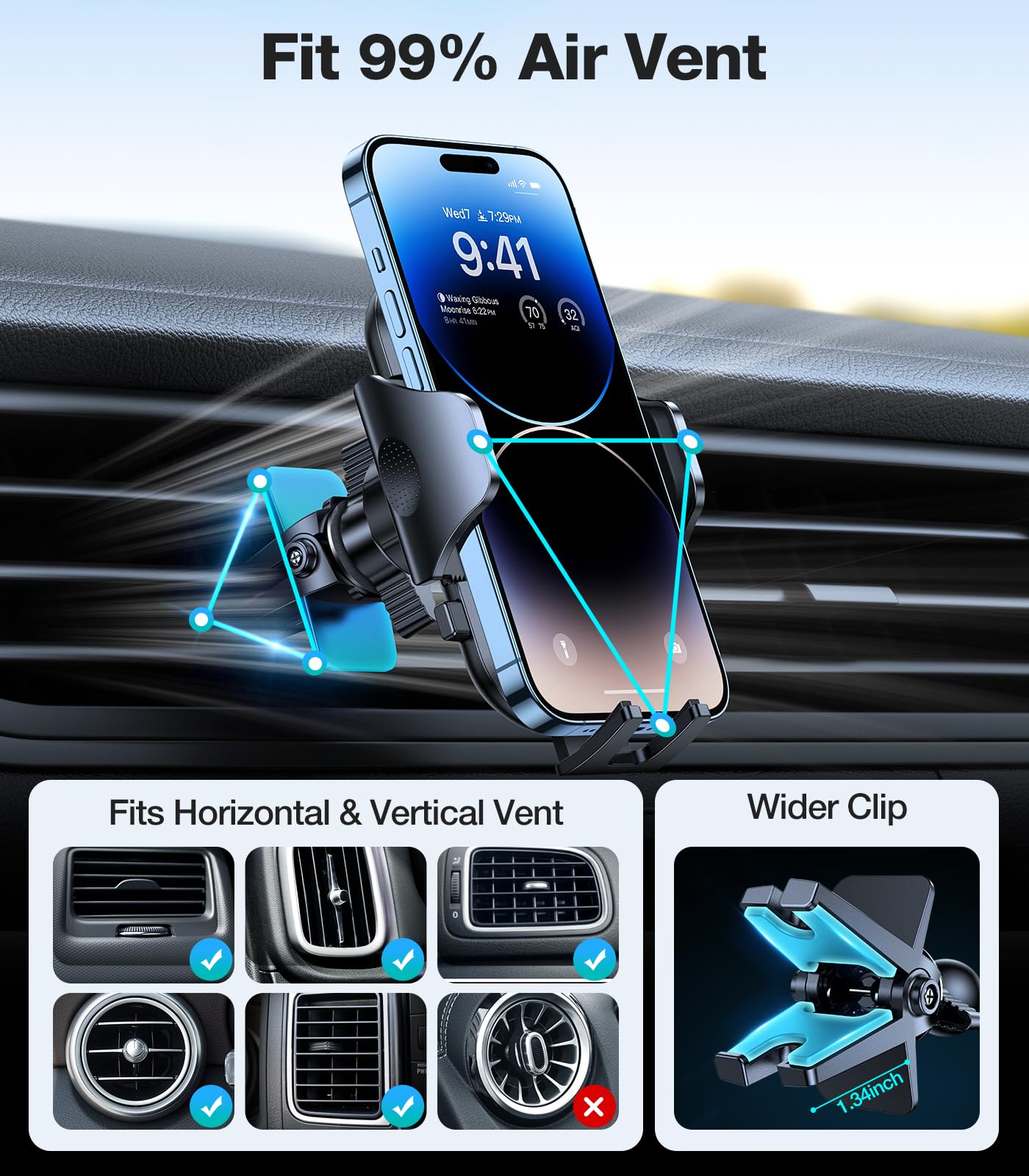 VICSEED Upgrade Ultra Stable Car Phone Holder Mount?Double Lock Metal Clip? Universal Air Vent Phone Mount,Mobile Cell Phone Holder for Your Car,for