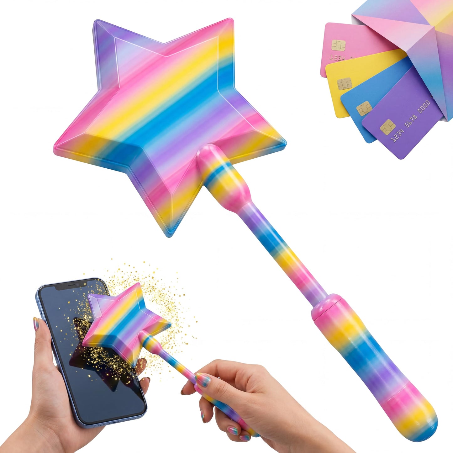 Iridescence 3D Printed Credit Card Wand Tap to Pay, Magic Fairy Pay Wand, Starlight Magic Wand Tap-to-Pay Card Holder, Fun Unique Creative Gifts