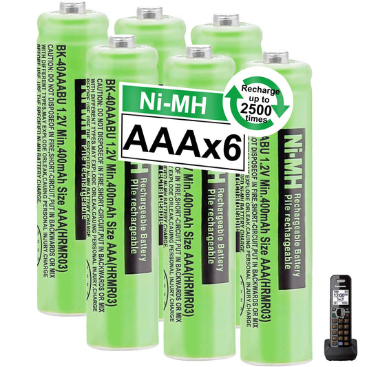OSIM 6Pack BK-40AAABU Ni-MH AAA Rechargeable Batteries 1.2V AAA Ni-MH Rechargeable Batteries 400mah for Panasonic Cordless Phones, Remote Controls