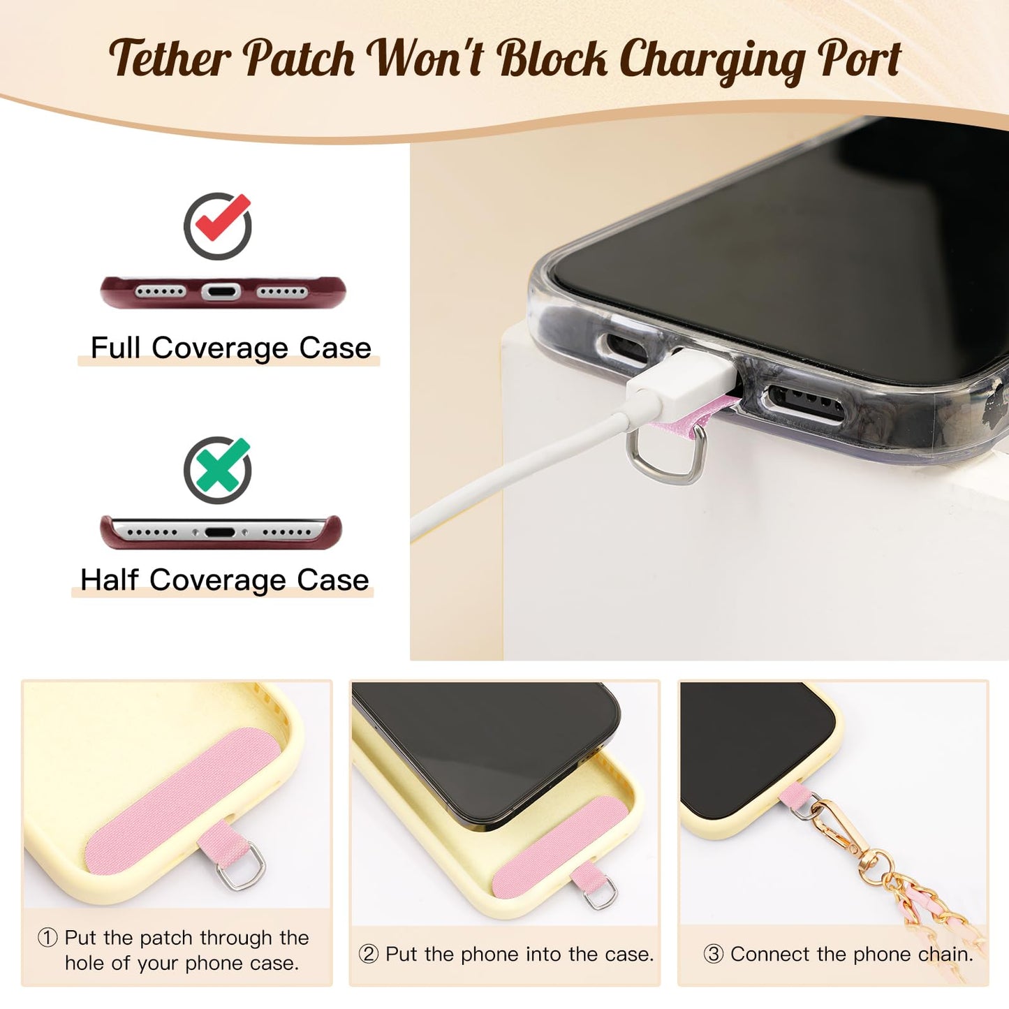 TiMOVO Phone Lanyard Metal Chain Crossbody, Gold & Pink