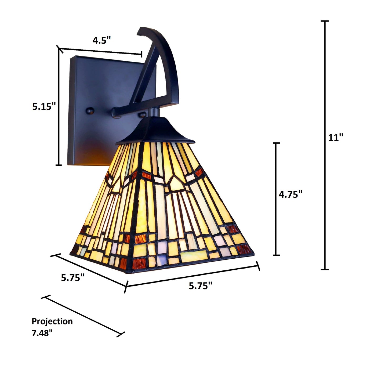 Chloe Lighting Kinsey Mission Tiffany-Style Blackish Bronze 1 Light Wall Sconce 6" Wide, Multicolor