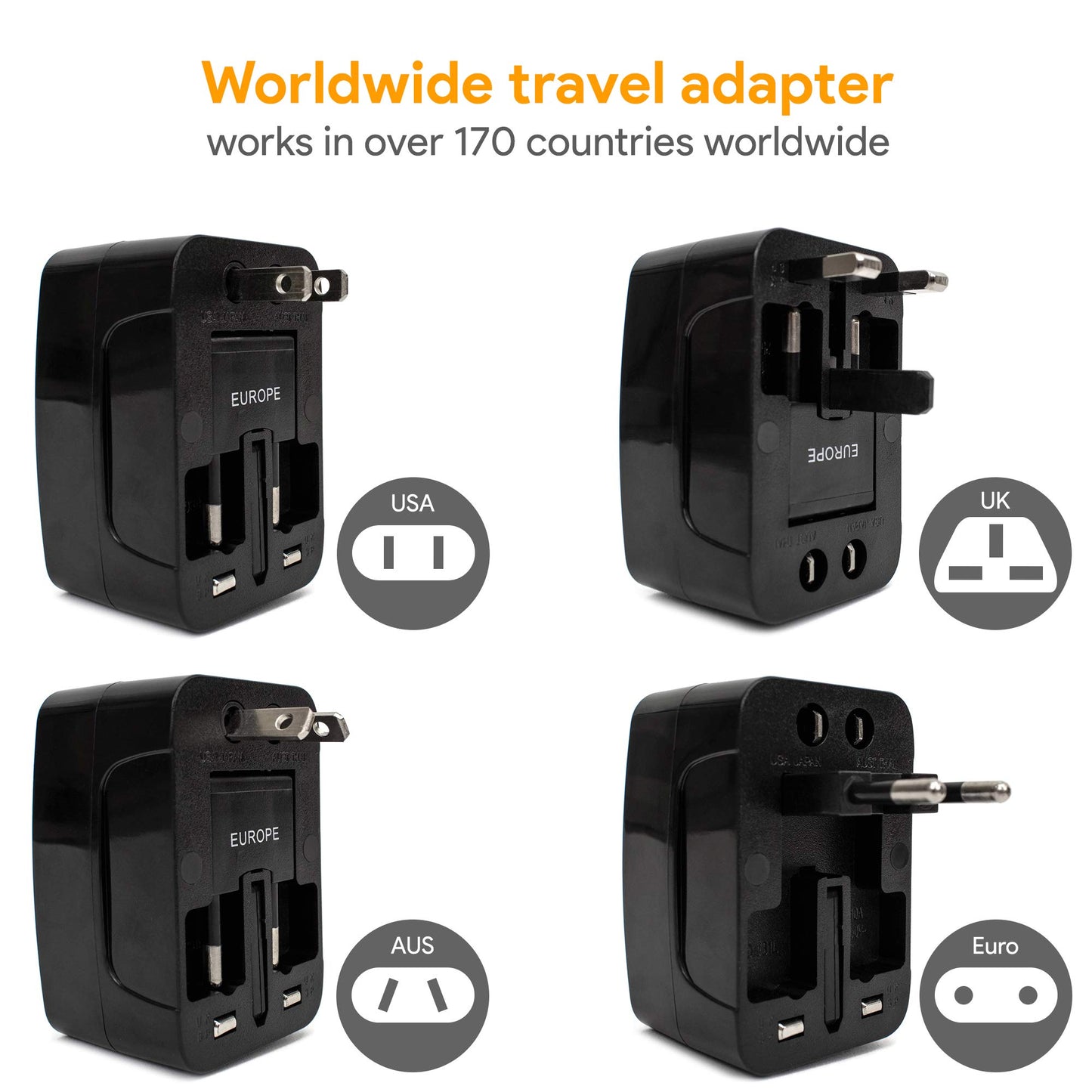 Naftali Universal Travel Adaptor, Black