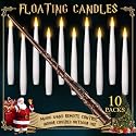 Floating Candles with Wand - Christmas Magic Hanging Flameless Candles Taper Candles with Remote for Halloween Window Home Bedroom Birthday Party