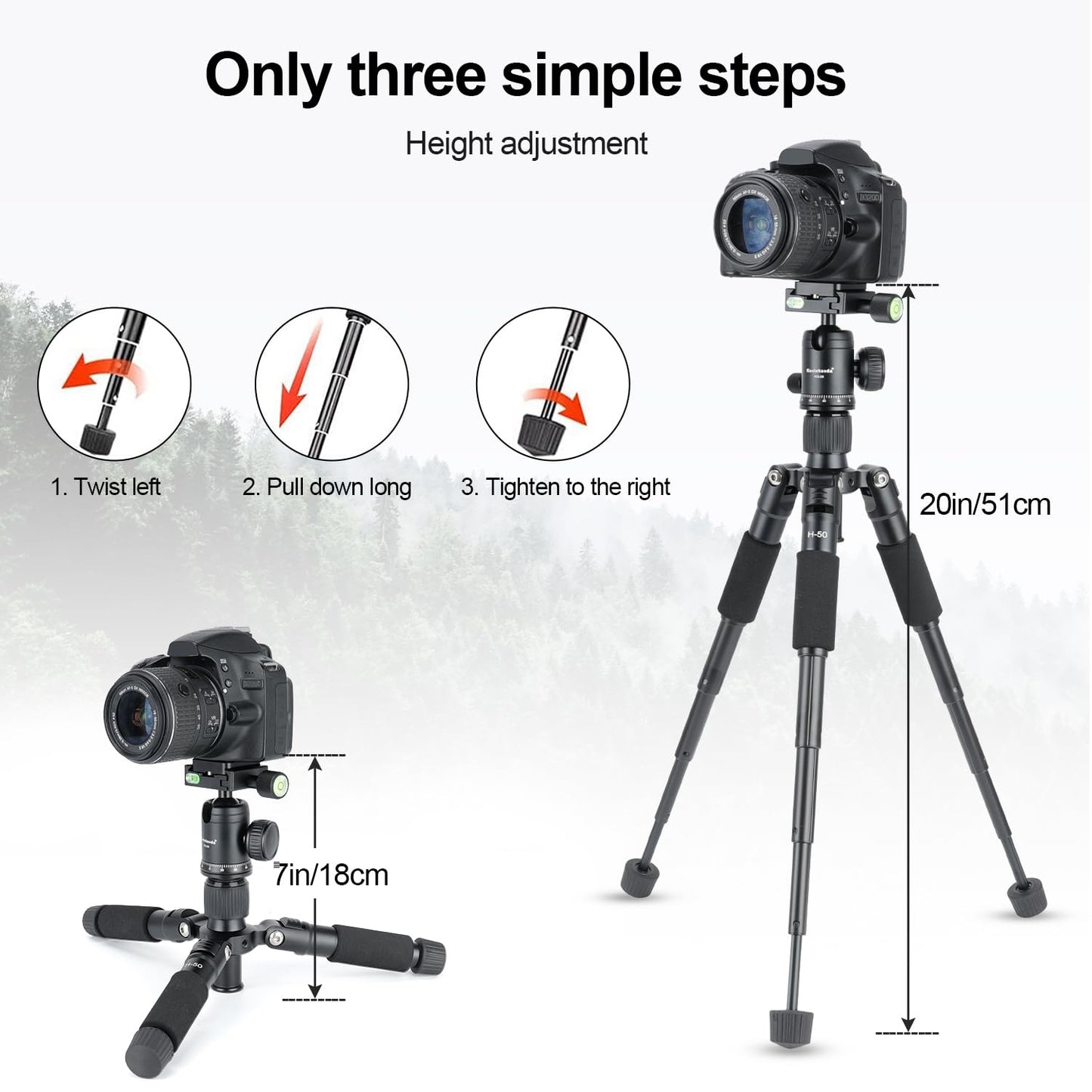 Koolehaoda Compact Mini Tripod, 20" Desktop Tripod with 360° Ball Head Aluminum Portable Small Tabletop Tripod Stand for DSLR Camera Video Camcorder