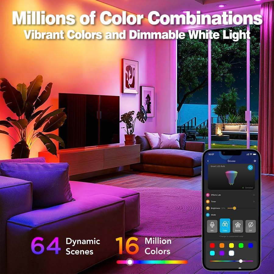 Loopo Tuya Zigbee Smart GU10 LED Light Bulbs 4 Pack, Hub Required, 300LM Dimmable RGB Color Changing Bulbs, Tunable White 2700K-6500K, Works