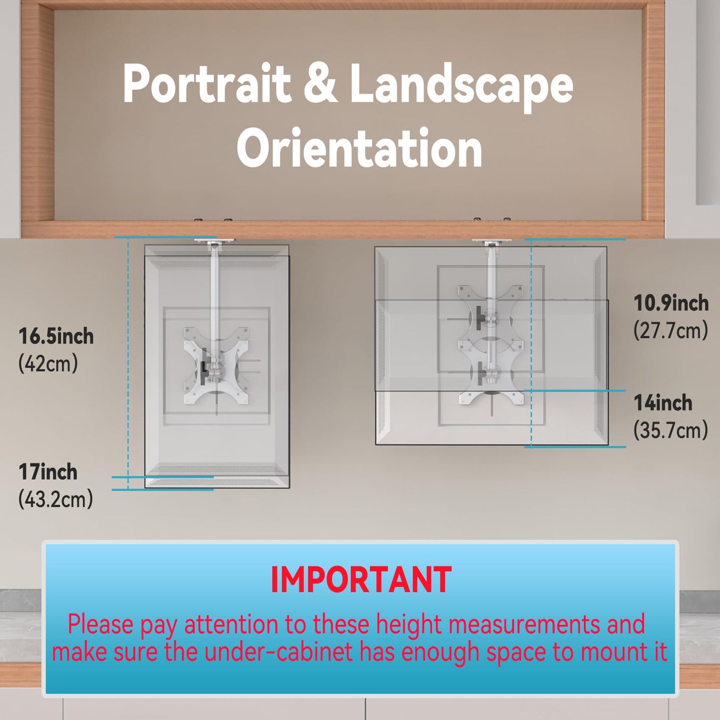 Letlar Kitchen Under-Cabinet Mount Compatible with Echo Show 15, Adjustable Height, Rotatable Swivel Tilt Mount, Forward and Stowed for Saving Space