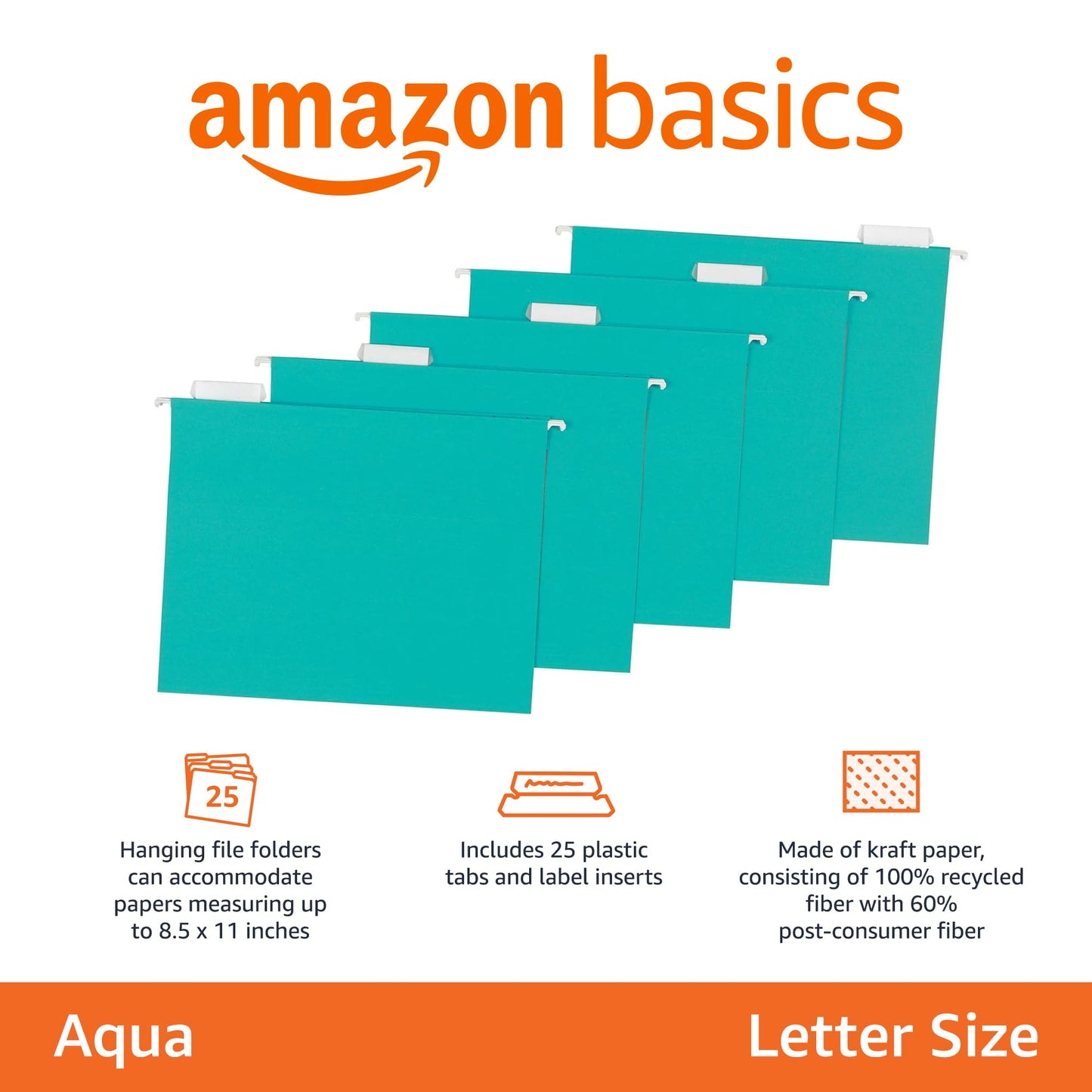 Amazon Basics Hanging File Folders, Letter Size, Bright Green, 25-Pack
