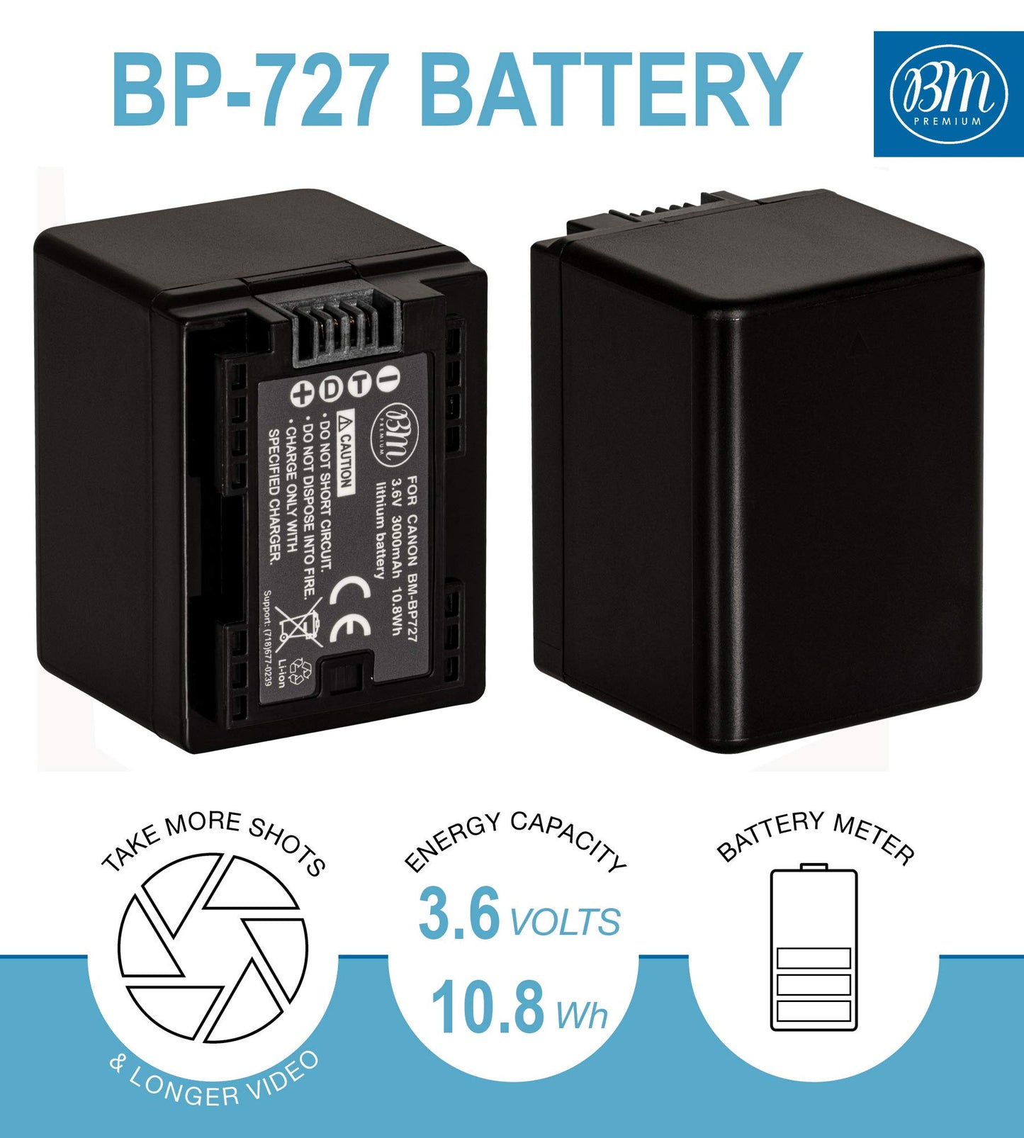 BM Premium 2 BP-727 Batteries and Dual Charger for Canon Vixia HFR80 HFR82 HFR800, HFR70, HFR72, HFR700, HFR32, HFR300, HFR40, HFR42, HFR400, HFR50