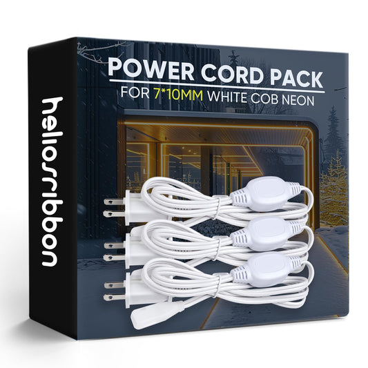 HeliosRibbon Power Cords for HeliosRibbon Single Color COB Neon Strip Light, 3 Pack