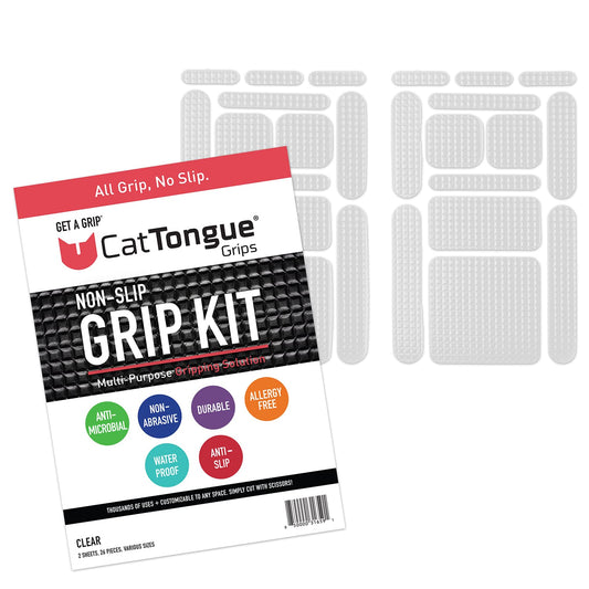 CATTONGUE GRIPS Non-Abrasive Grip Tape Strips - Heavy-Duty, Pre-Cut Anti-Slip Tape for Phones, Tablets, Crafting & More - Indoor & Outdoor Anti-Slip