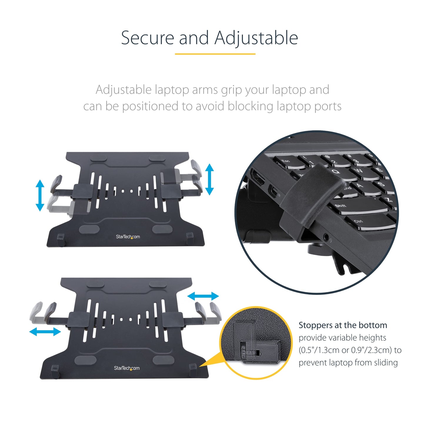 StarTech.com Laptop Desk Mount, VESA Monitor Mount for Displays up to 34" 17.6lb/8kg or Laptops up to 9.9lb (4.5kg), Articulating Arm Tray with Clamp