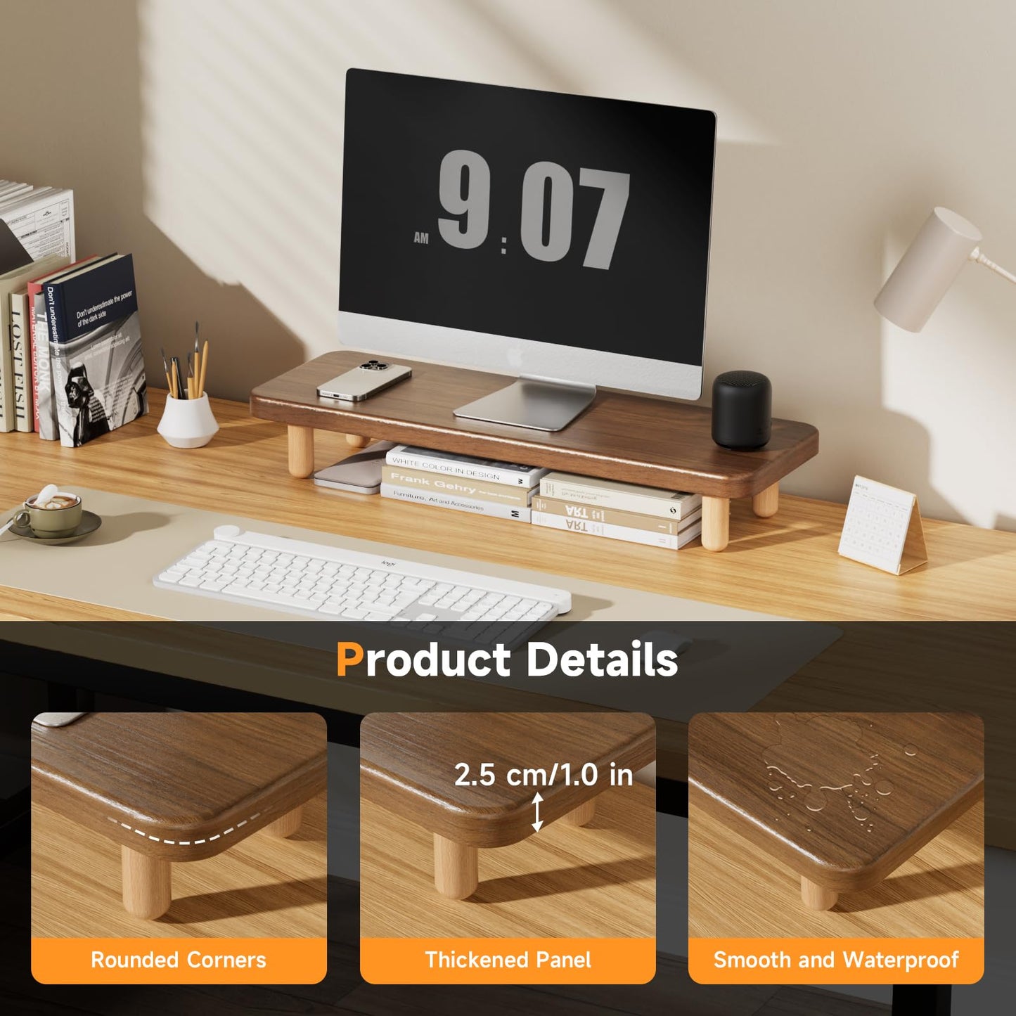 NestNeat Monitor Stand Riser, 24 Inch Wood Desk Organizer with Monitor Stand & Storage Computer Monitor and Laptop Riser Multifunctional Laptop Stand