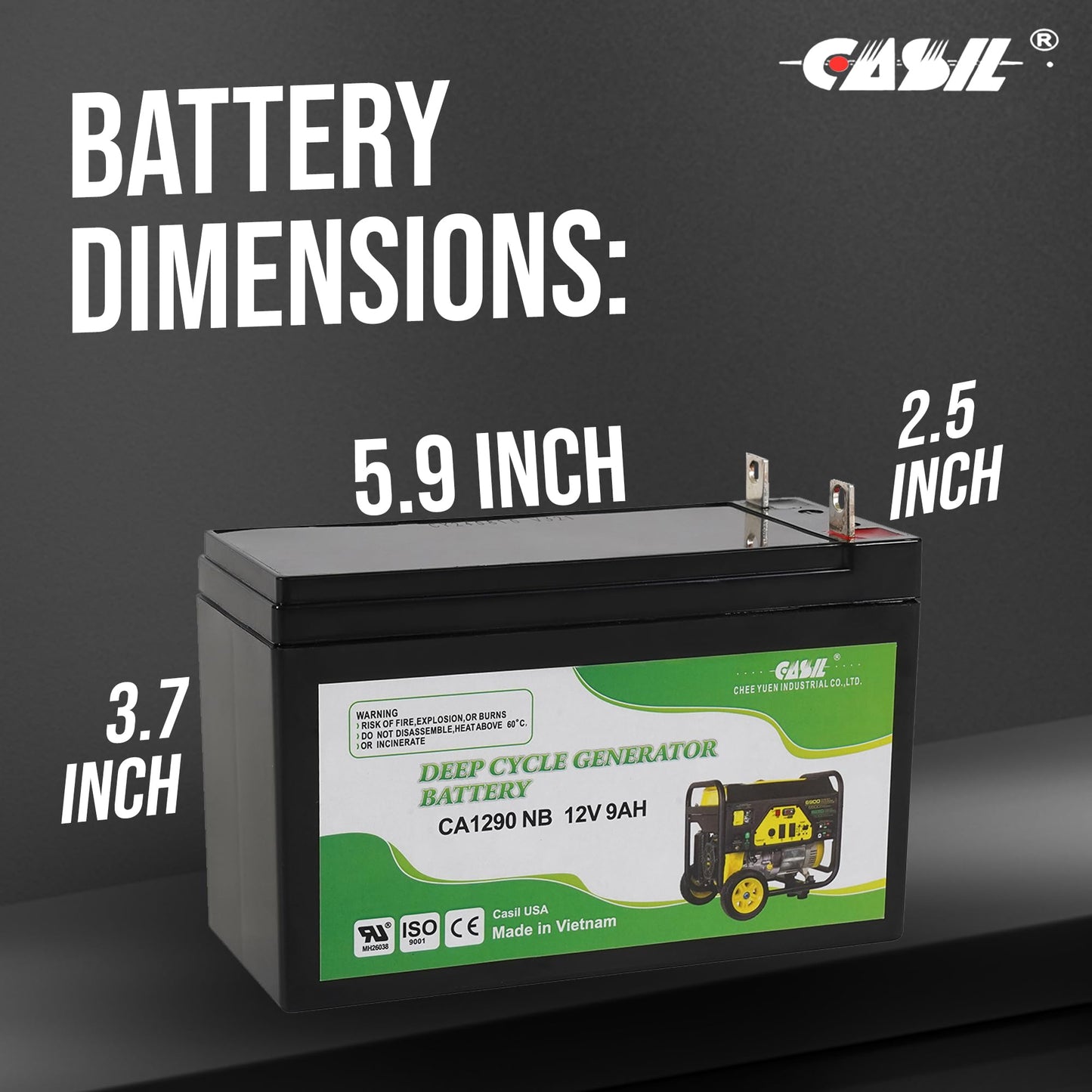 Casil 12V 9Ah Generator Battery - SLA AGM Replacement for Generac GP7500E, XP8000E, XG8000E, 0G9449, HSL1069, 6-FM-9A, HW-9-12