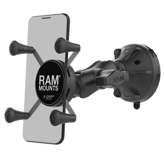 RAM MOUNTS Phone Mount for Car Windshield & Dash with Low-Profile Twist-Lock Suction Cup, X-Grip Holder with Short Arm for Smartphones