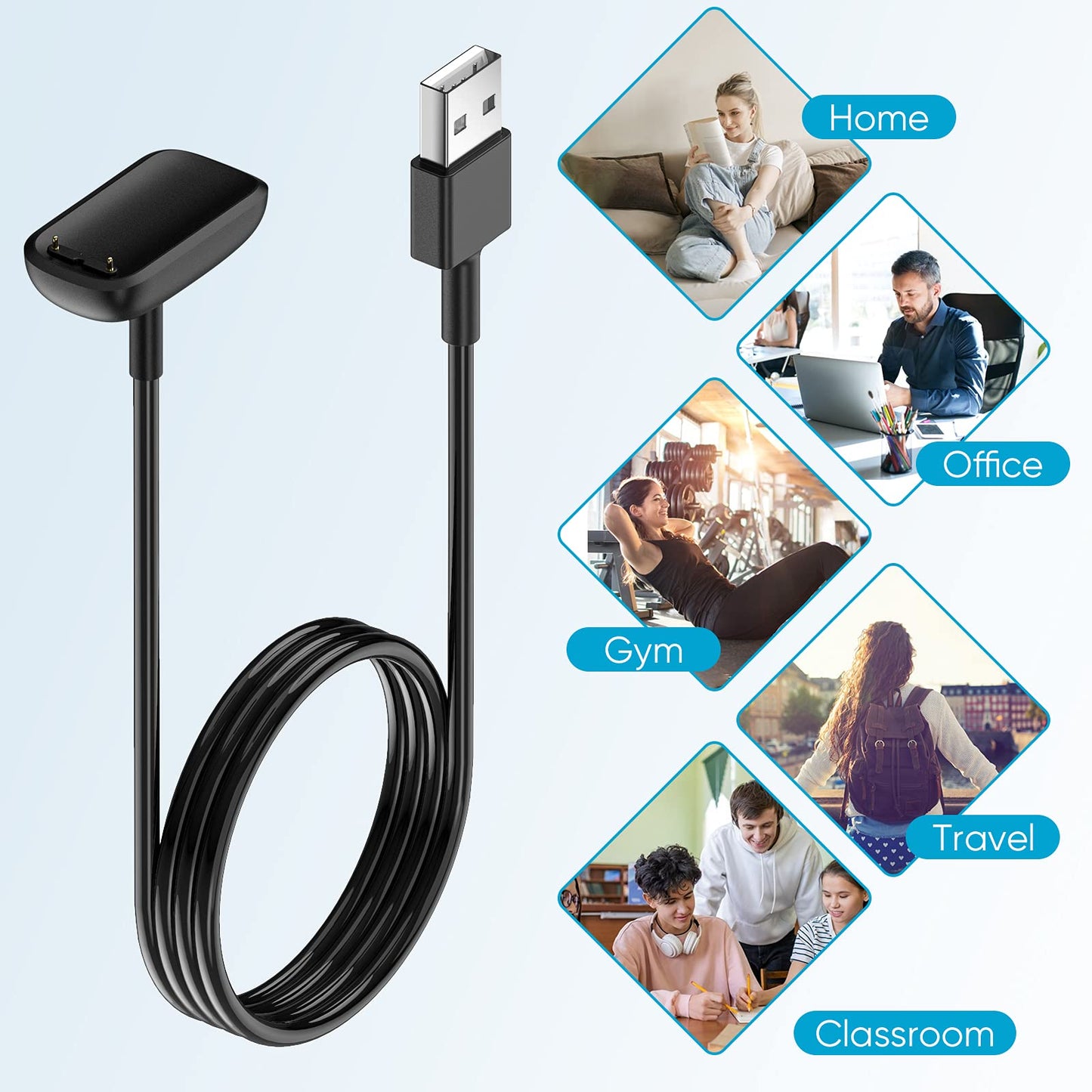 EEweca [2-Pack] Charger Cable for Fitbit Charge 6/Charge 5/Luxe, Replacement Charger for Fitbit Charge 6/Charge 5/Luxe (3.3 ft/1.6 ft)