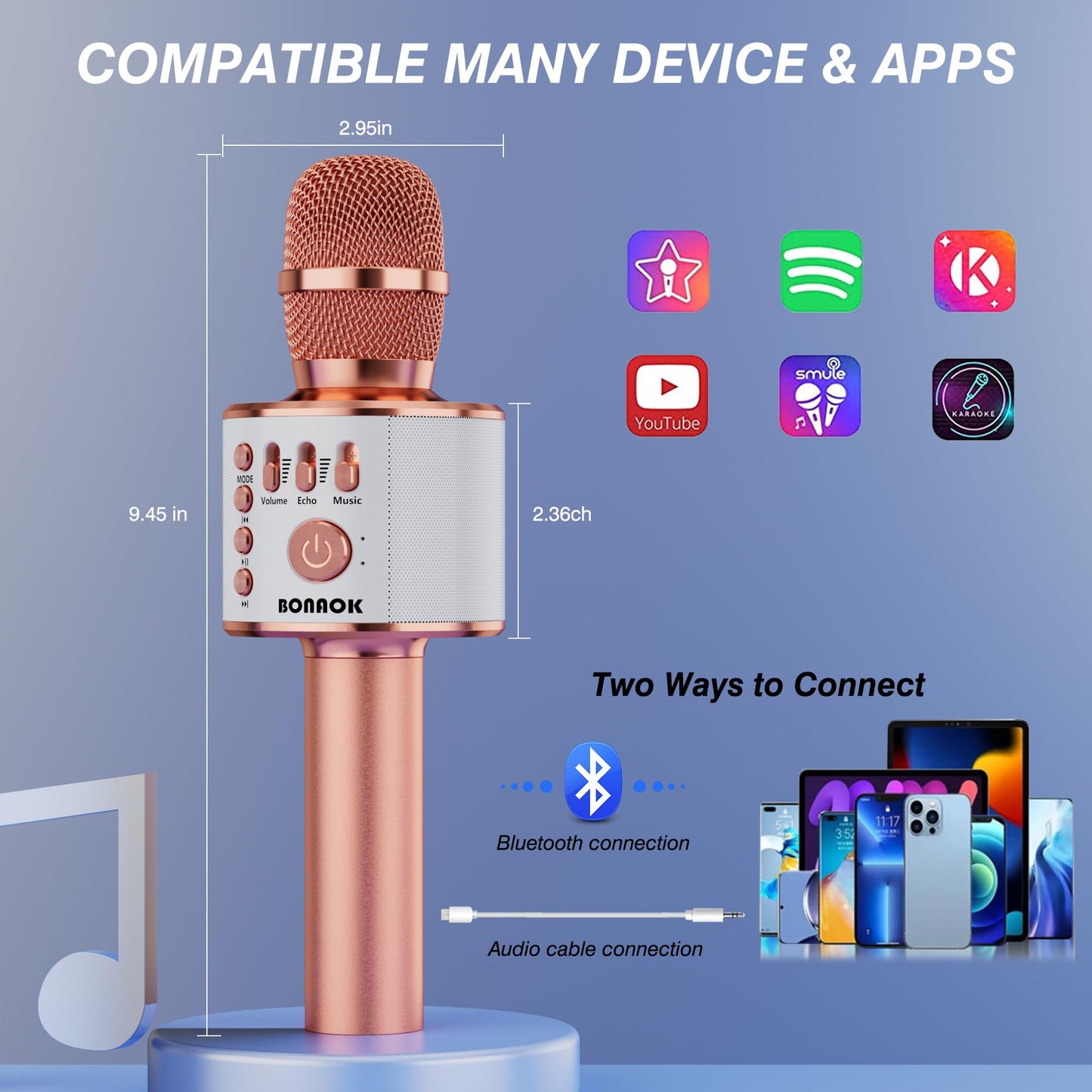 BONAOK Wireless Bluetooth Karaoke Microphone,3-in-1 Portable Handheld Karaoke Mic Speaker Machine Home Party Birthday for All Smartphones PC(Q37 Rose