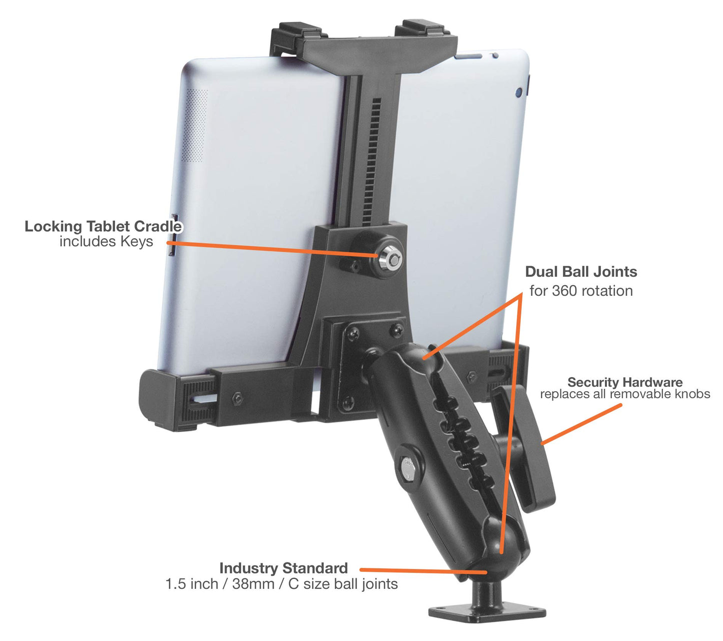 iBOLT TabDock Lock'n Dock 38mm Bizmount - Heavy Duty Industrial Metal Locking Drill Base Mount for All 7"-10" Tablets - for Commercial Use