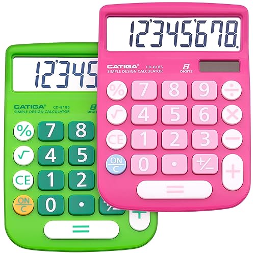 CATIGA Desktop Calculator 8 Digit with Solar Power and Easy to Read LCD Display, Big Buttons, for Home, Office, School, Class and Business, 4 Function