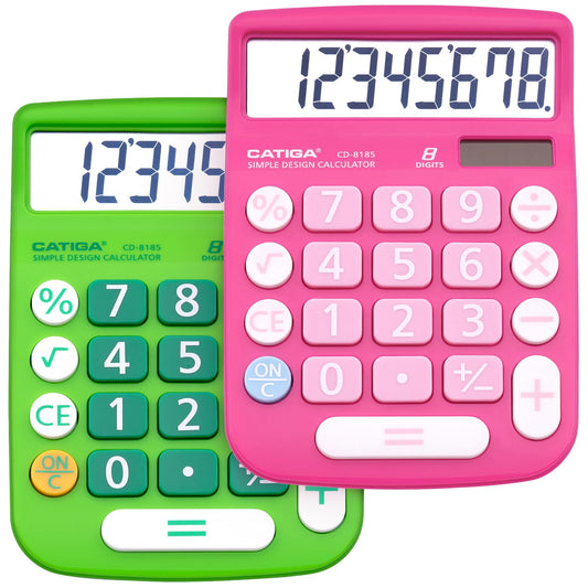 CATIGA Desktop Calculator 8 Digit with Solar Power and Easy to Read LCD Display, Big Buttons, for Home, Office, School, Class and Business, 4 Function