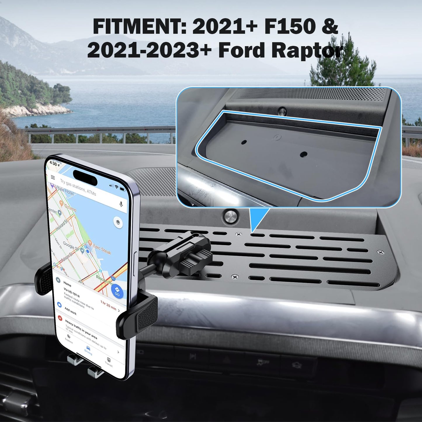 SwiftGaze Metal Phone Mount for 2021-2024 Ford F-150 and 2021-2023 Ford Raptor Shakeproof Dash Mount Holder Cool Ford Accessory
